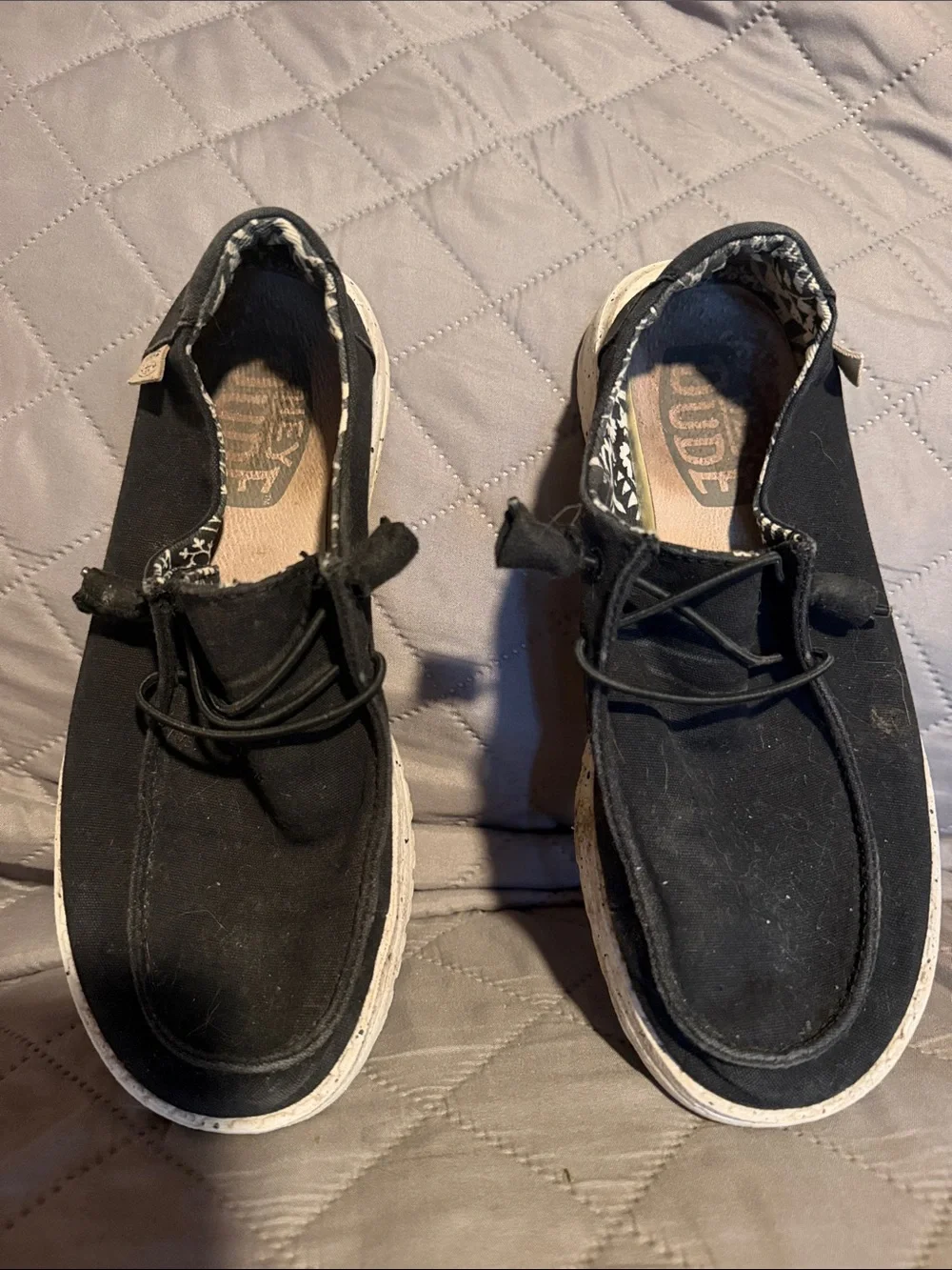 Hey Dude Women's Black Flats with White Soles